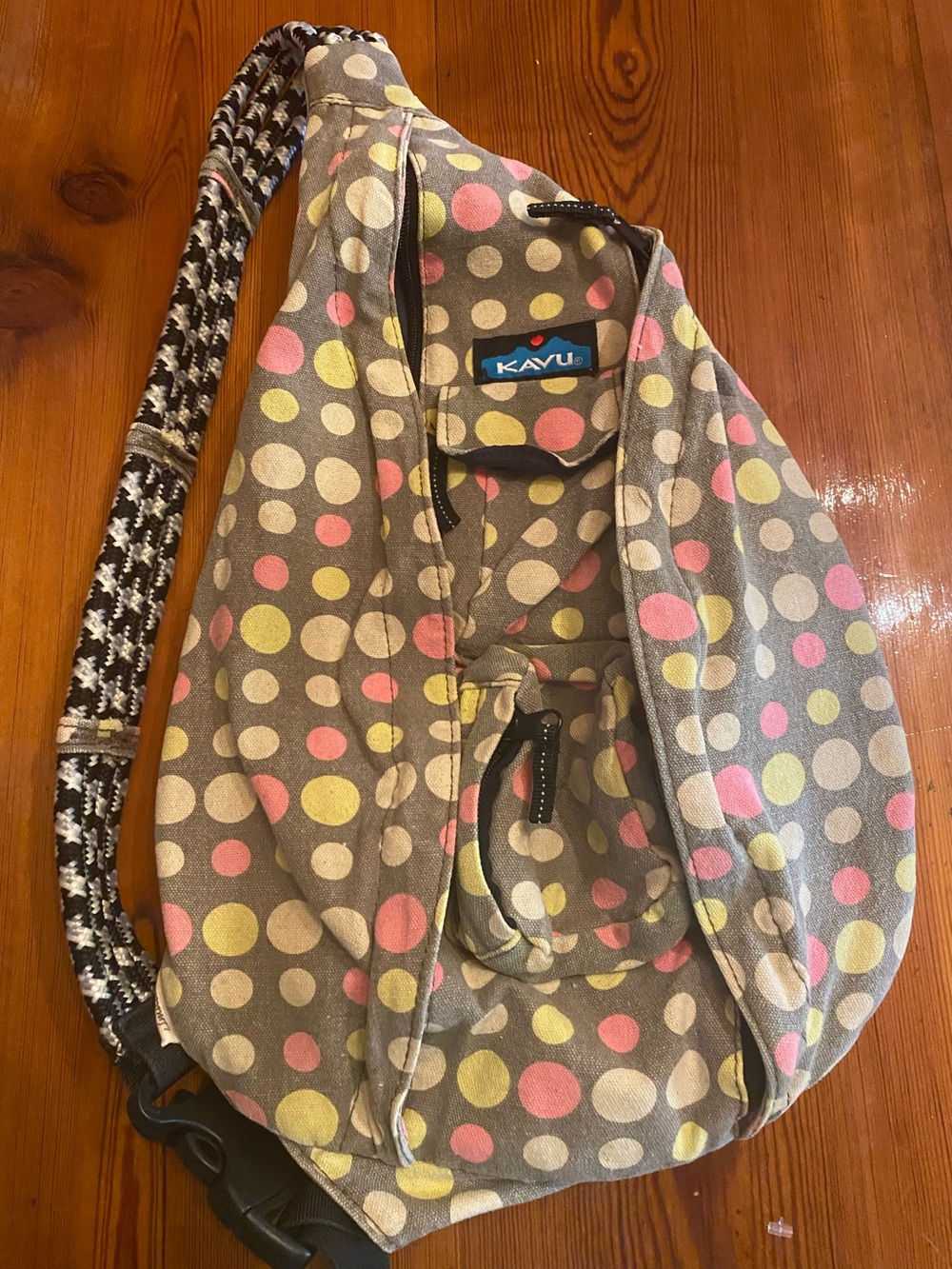 Kavu Gray Sling Bag with Pink & Yellow Polka Dots